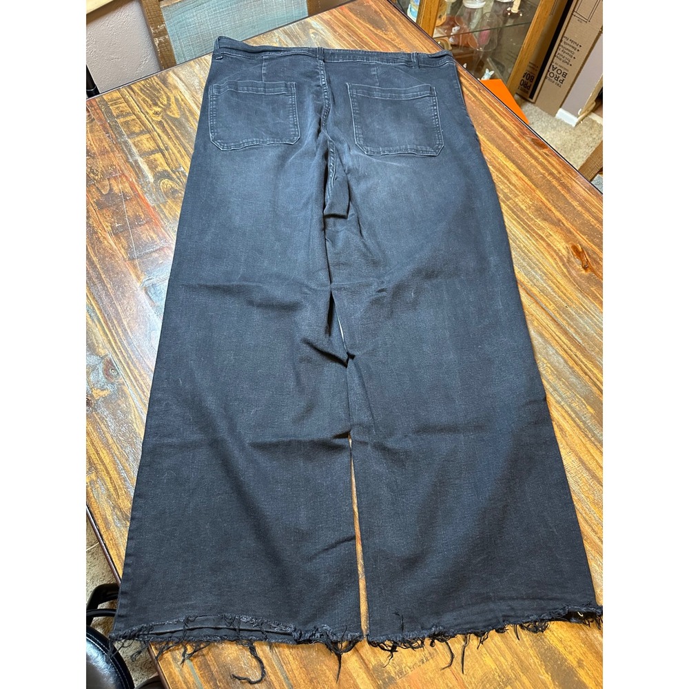 Wide‎ Leg Jeans Pants Faded Black Raw Hem Patch Pocket OAT New York Women's 18W - Picture 6 of 8